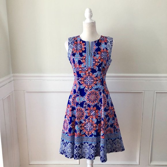Adorne Dresses & Skirts - Adorne Cornelia Cotton Dress Stitch Fix Blue Medallion Print 6
